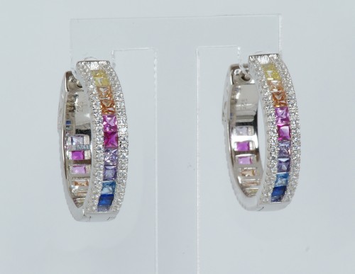 Sterling Silver Multi Coloured Stone Creole Earrings